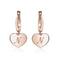 Sterling Silver Rose Gold Plated Girls Heart Dangle Leverback Earrings Initial Engraved Letters A-Z