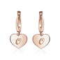 Sterling Silver Rose Gold Plated Girls Heart Dangle Leverback Earrings Initial Engraved Letters A-Z