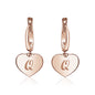 Sterling Silver Rose Gold Plated Girls Heart Dangle Leverback Earrings Initial Engraved Letters A-Z