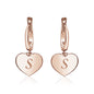 Sterling Silver Rose Gold Plated Girls Heart Dangle Leverback Earrings Initial Engraved Letters A-Z