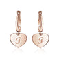 Sterling Silver Rose Gold Plated Girls Heart Dangle Leverback Earrings Initial Engraved Letters A-Z