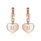 Sterling Silver Rose Gold Plated Girls Heart Dangle Leverback Earrings Initial Engraved Letters A-Z