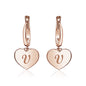 Sterling Silver Rose Gold Plated Girls Heart Dangle Leverback Earrings Initial Engraved Letters A-Z