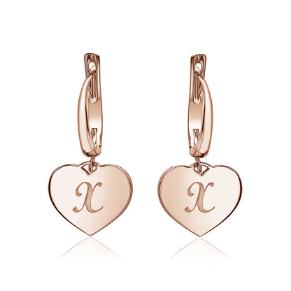 Sterling Silver Rose Gold Plated Girls Heart Dangle Leverback Earrings Initial Engraved Letters A-Z
