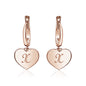 Sterling Silver Rose Gold Plated Girls Heart Dangle Leverback Earrings Initial Engraved Letters A-Z