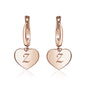 Sterling Silver Rose Gold Plated Girls Heart Dangle Leverback Earrings Initial Engraved Letters A-Z