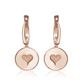 Sterling Silver Rose Gold Plated Girls Round Disc Dangle Leverback Earrings with Engraved Heart