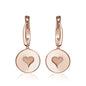 Sterling Silver Rose Gold Plated Girls Round Disc Dangle Leverback Earrings with Engraved Heart