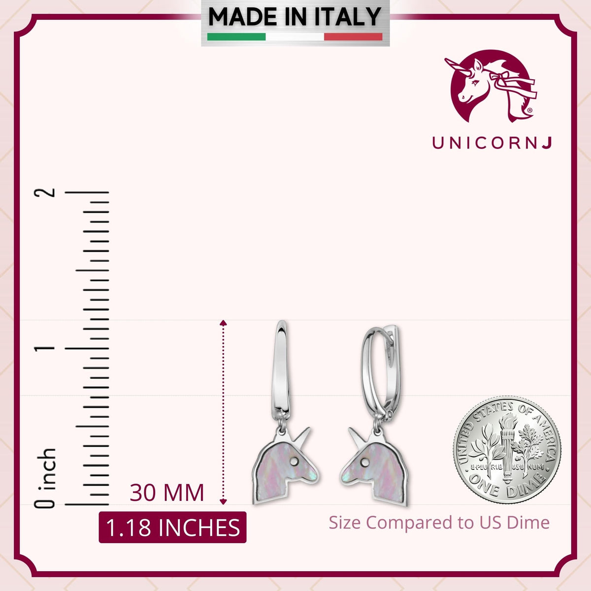 Sterling Silver Unicorn Leverback Dangle Earrings with Mother of Pearl Inlay