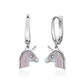 Sterling Silver Unicorn Leverback Dangle Earrings with Mother of Pearl Inlay