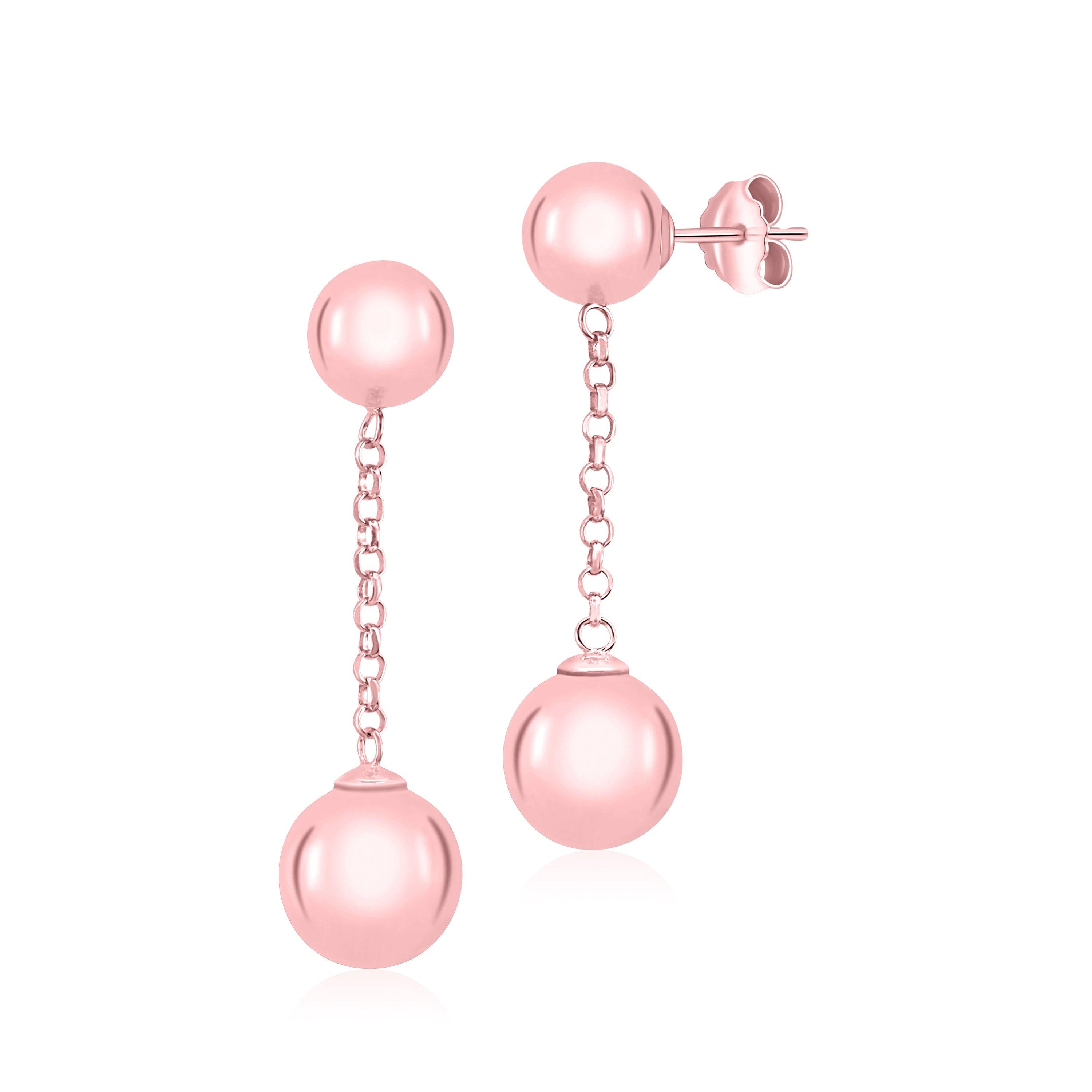 Sterling Silver 925 Polished Double Ball Drop Earrings