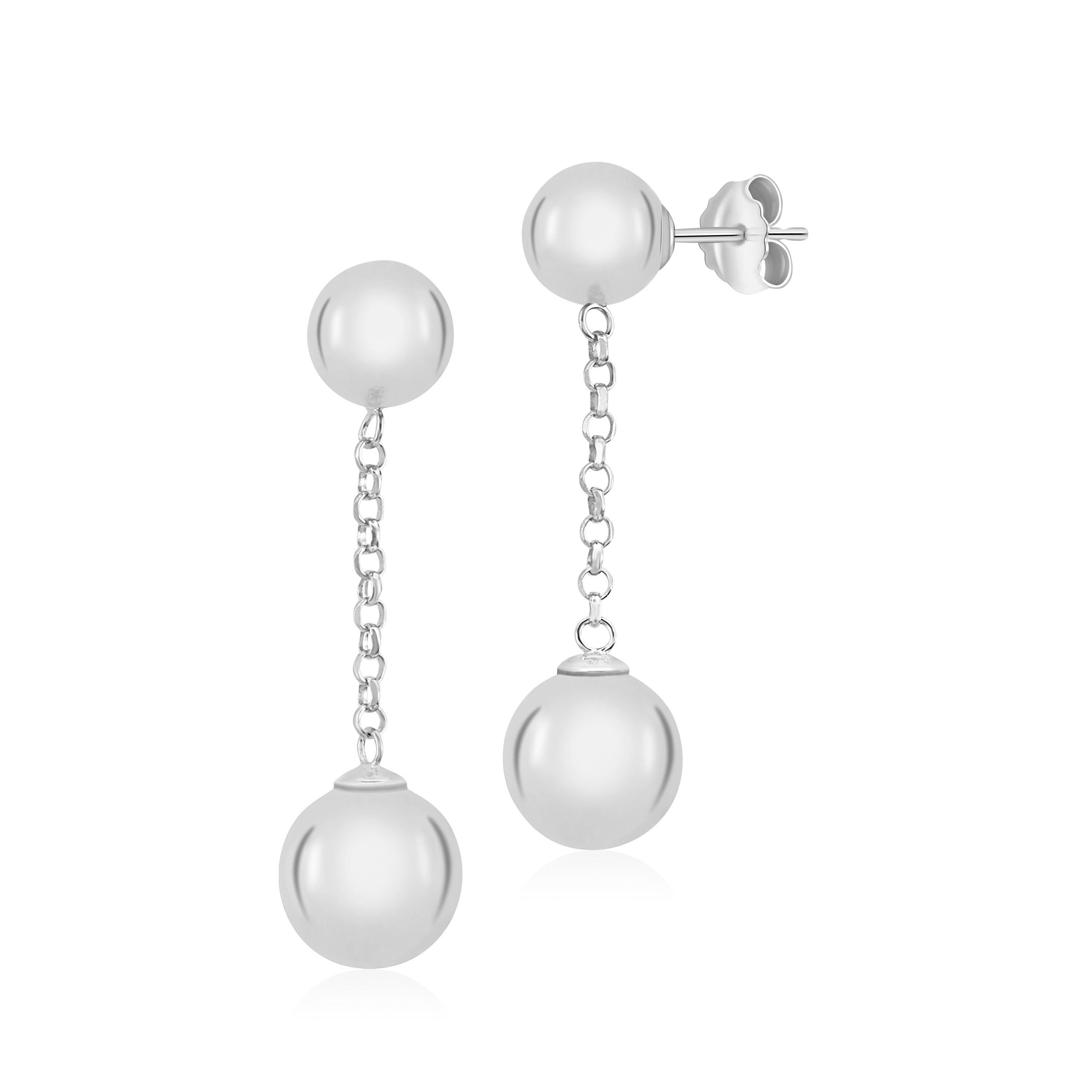Sterling Silver 925 Polished Double Ball Drop Earrings