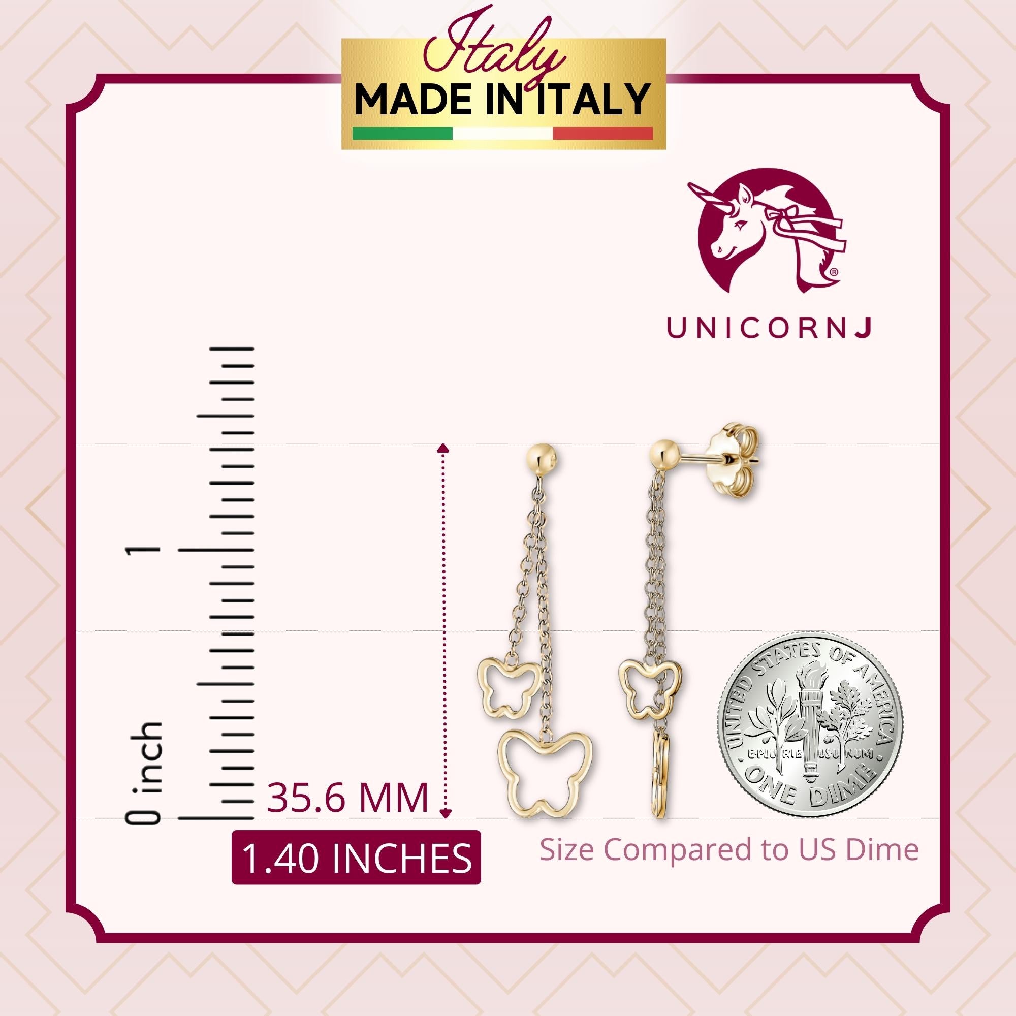14K Yellow Gold Double Open Butterfly Long Dangle Earrings