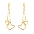 14K Yellow Gold Double Open Butterfly Long Dangle Earrings