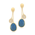 UNICORNJ 14K Yellow Gold Double Dangle Drop Teardrop Earrings with Opaque Blue or Pink Sapphire Faceted and Pave CZ Accent Italy