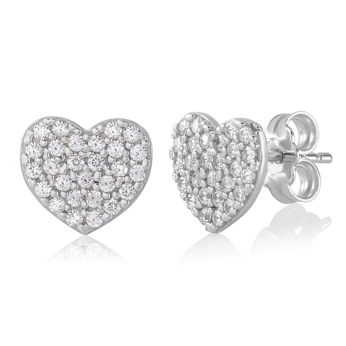 14K Yellow Gold White Gold and Red Heart Earrings Pave Simulated Diamonds