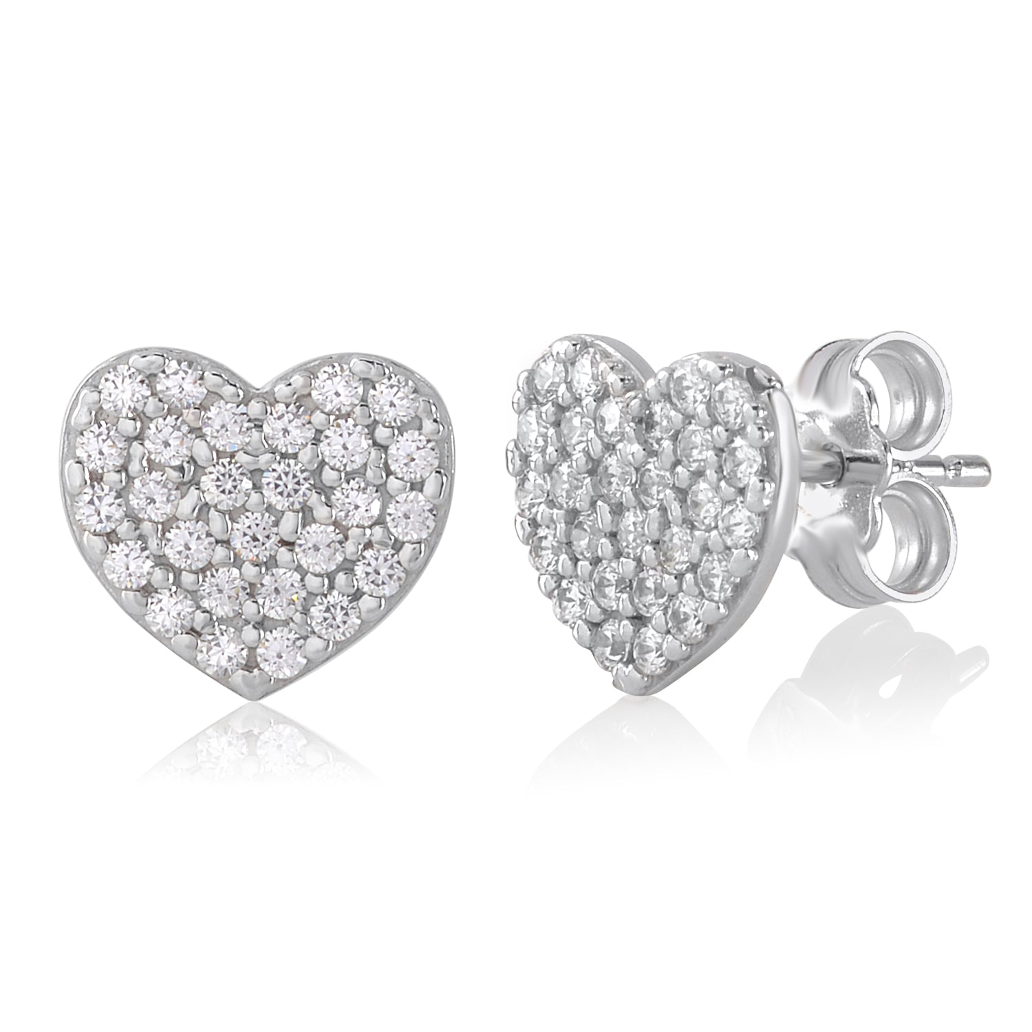 14K Yellow Gold White Gold and Red Heart Earrings Pave Simulated Diamonds
