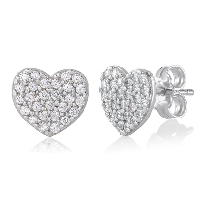 14K Yellow Gold White Gold and Red Heart Earrings Pave Simulated Diamonds