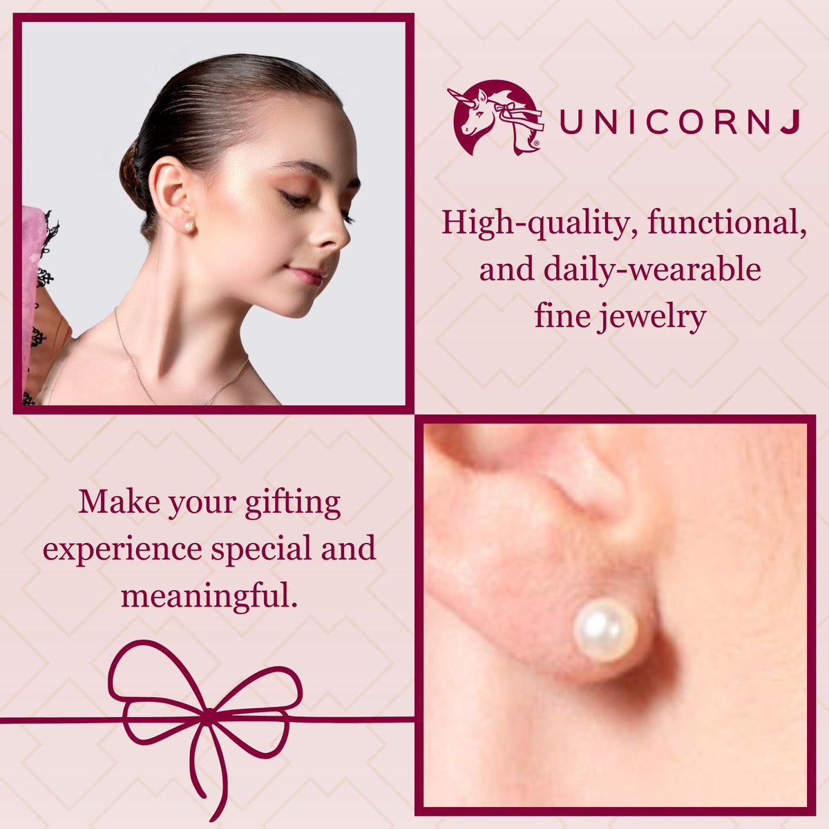 UNICORNJ 14K White Gold Freshwater Cultured Pearl Post Stud Earrings 5 6 or 7mm Italy