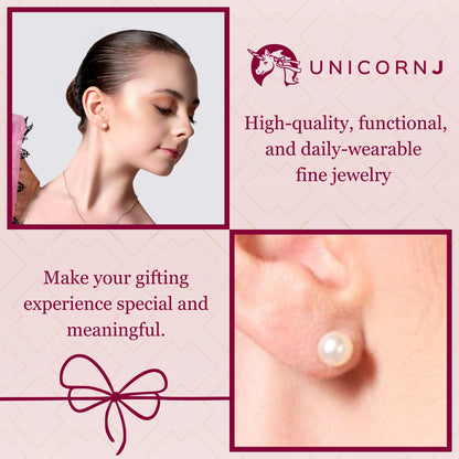 UNICORNJ 14K White Gold Freshwater Cultured Pearl Post Stud Earrings 5 6 or 7mm Italy