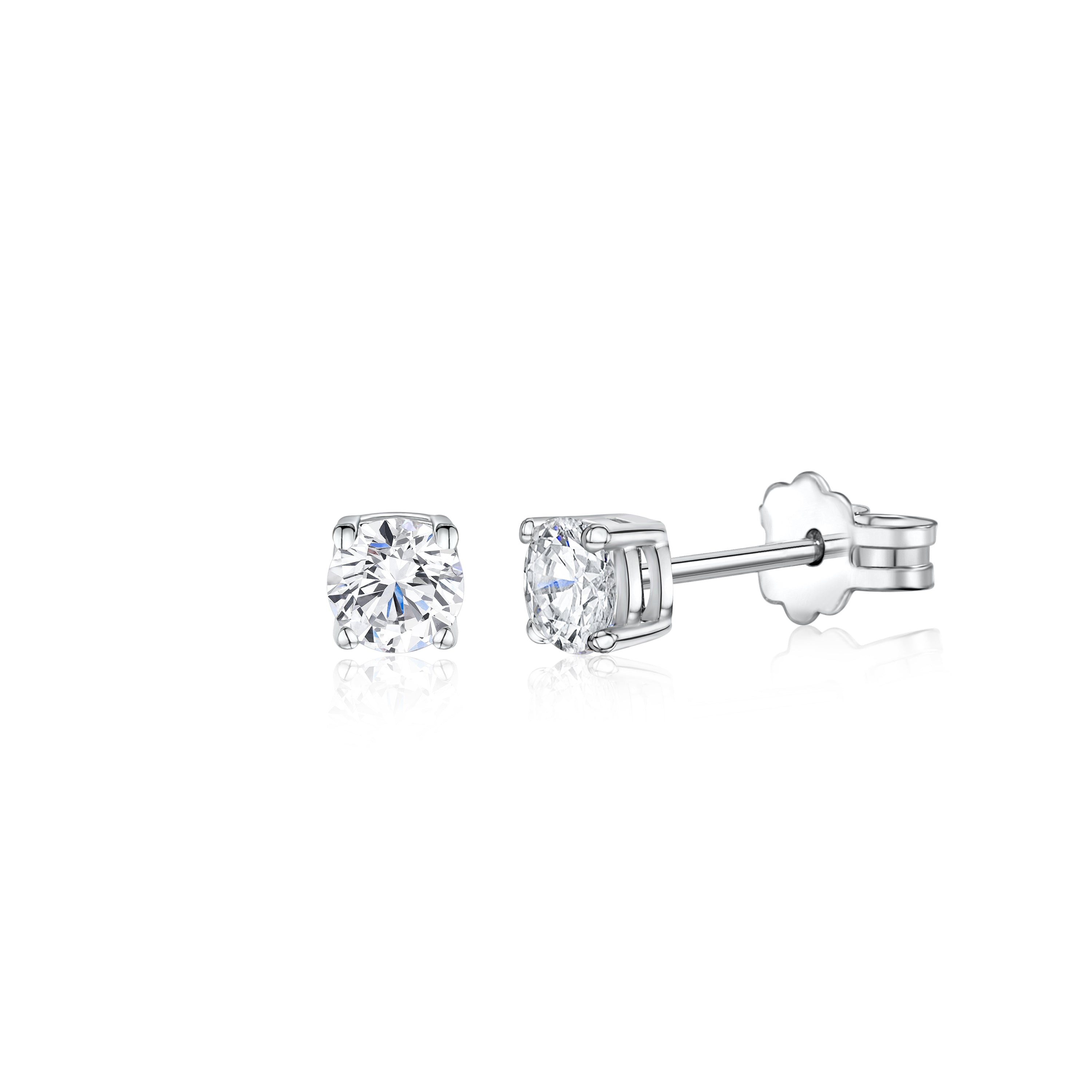 UNICORNJ 14K White Gold 4 Prong Basket Setting Simulated Diamond CZ Post Stud Earrings Italy