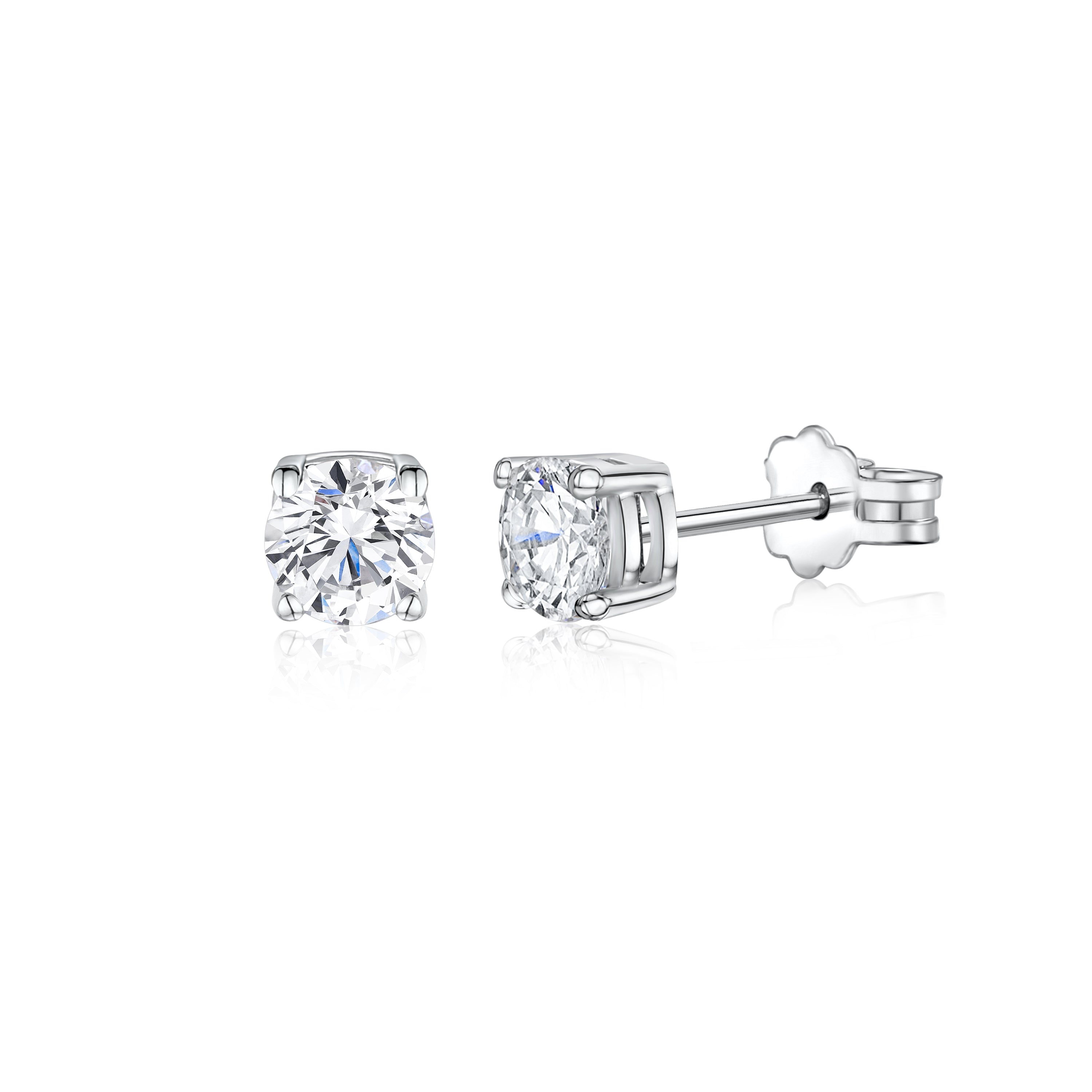 UNICORNJ 14K White Gold 4 Prong Basket Setting Simulated Diamond CZ Post Stud Earrings Italy