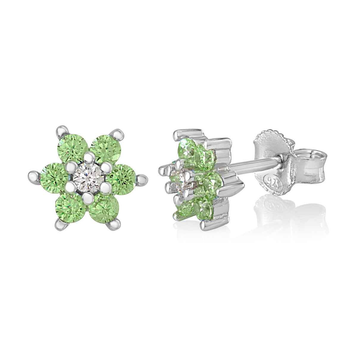 Birthstone Earrings in Sterling Silver with CZ Flower
