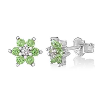 Birthstone Earrings in Sterling Silver with CZ Flower