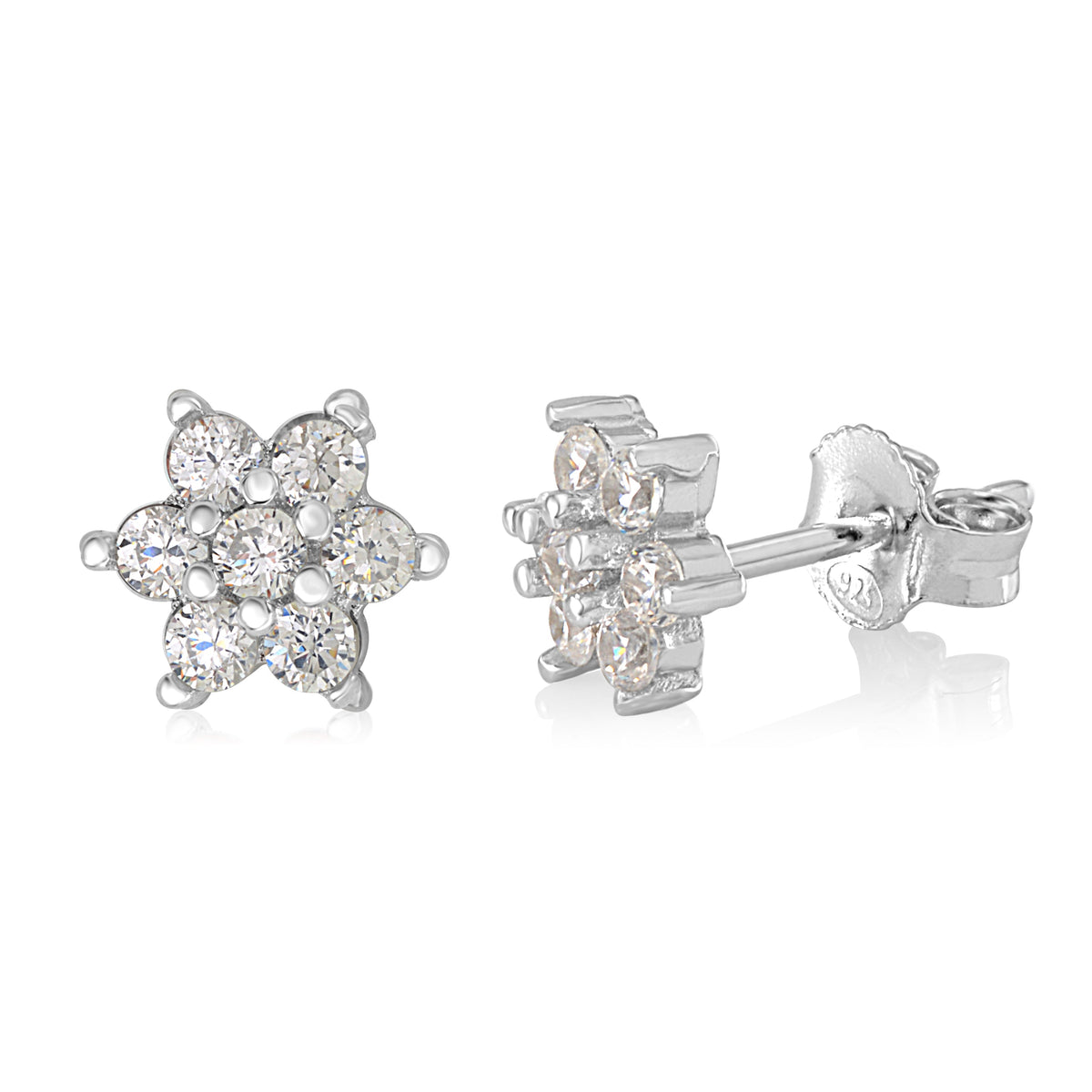 Birthstone Earrings in Sterling Silver with CZ Flower