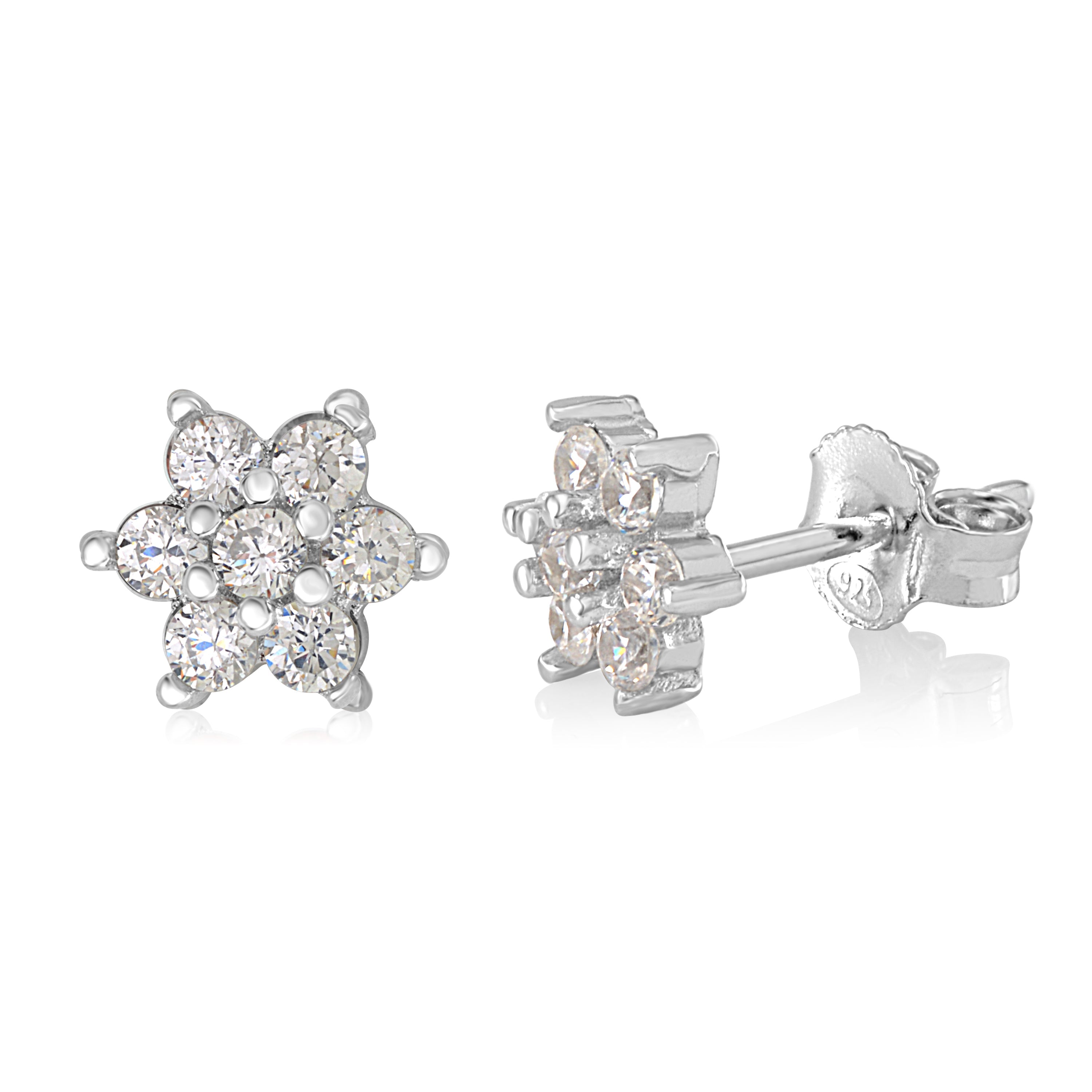 Birthstone Earrings in Sterling Silver with CZ Flower