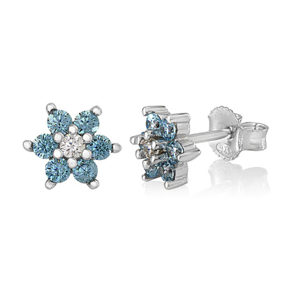 Birthstone Earrings in Sterling Silver with CZ Flower