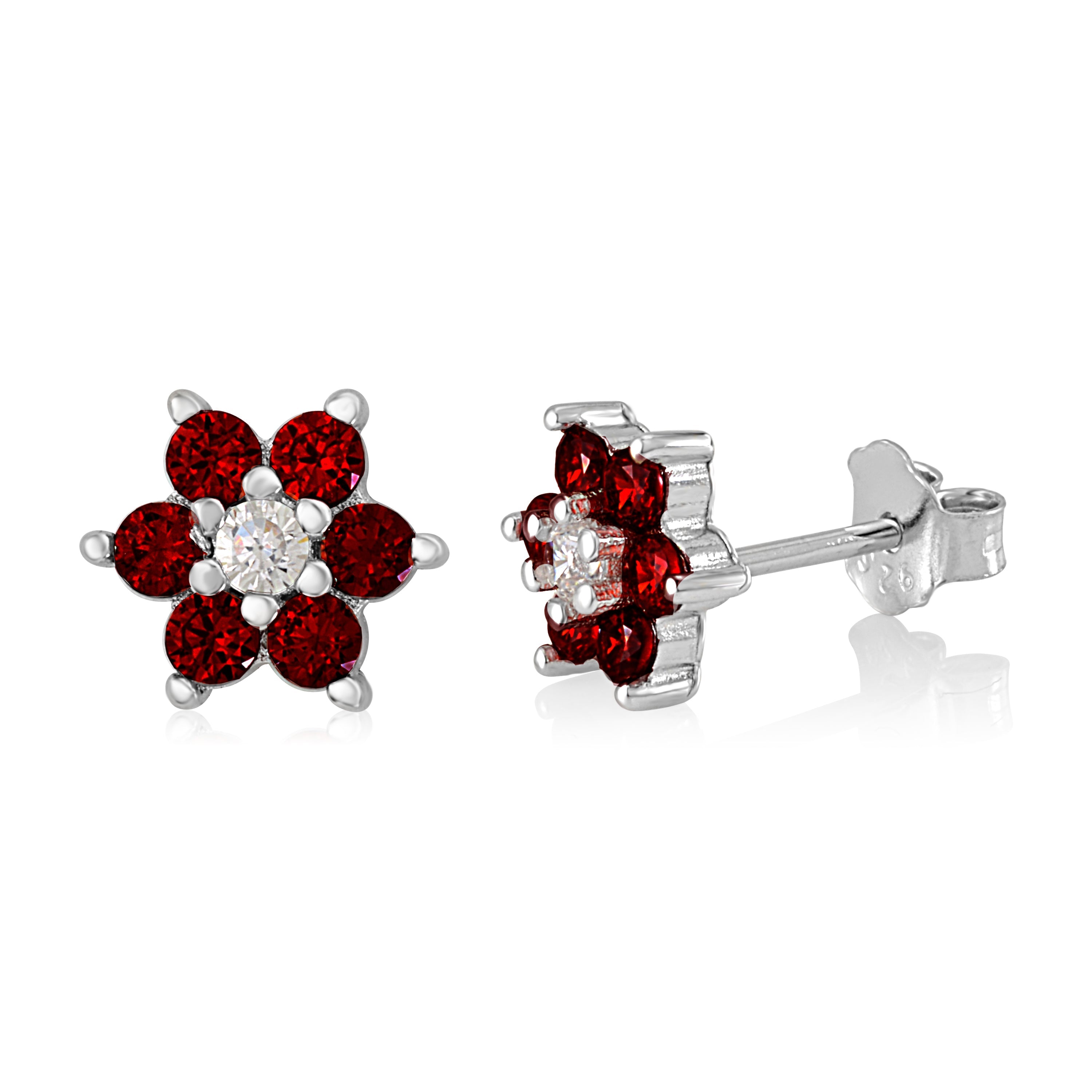 Birthstone Earrings in Sterling Silver with CZ Flower