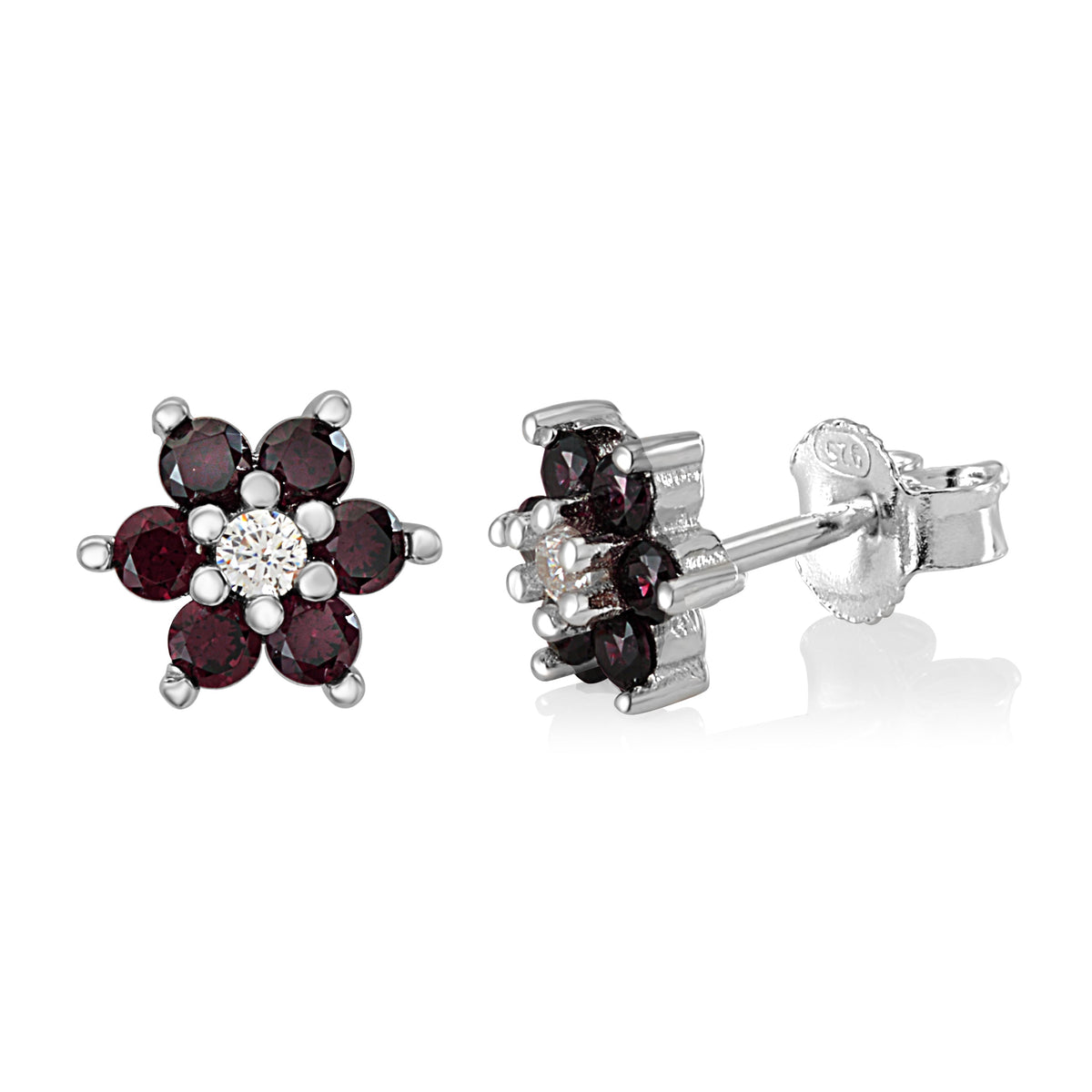 Birthstone Earrings in Sterling Silver with CZ Flower
