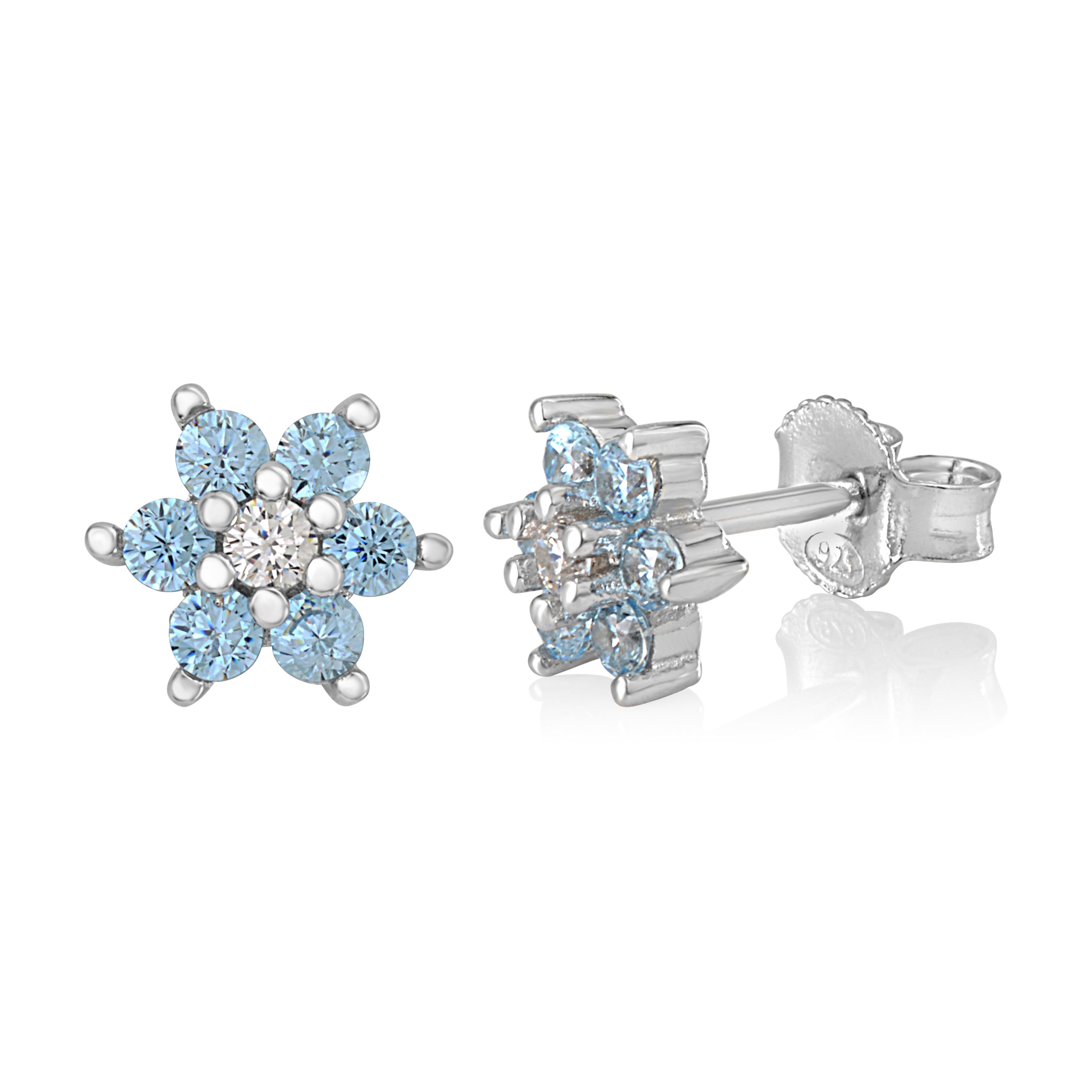 Birthstone Earrings in Sterling Silver with CZ Flower