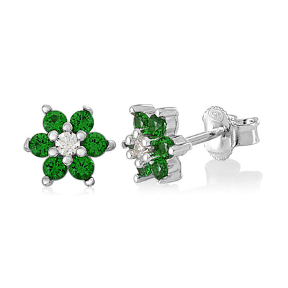 Birthstone Earrings in Sterling Silver with CZ Flower