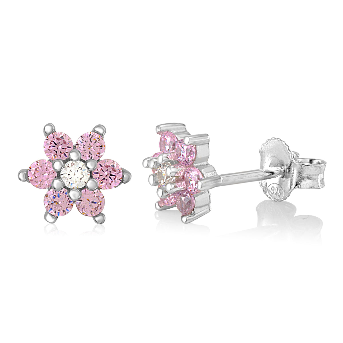 Birthstone Earrings in Sterling Silver with CZ Flower