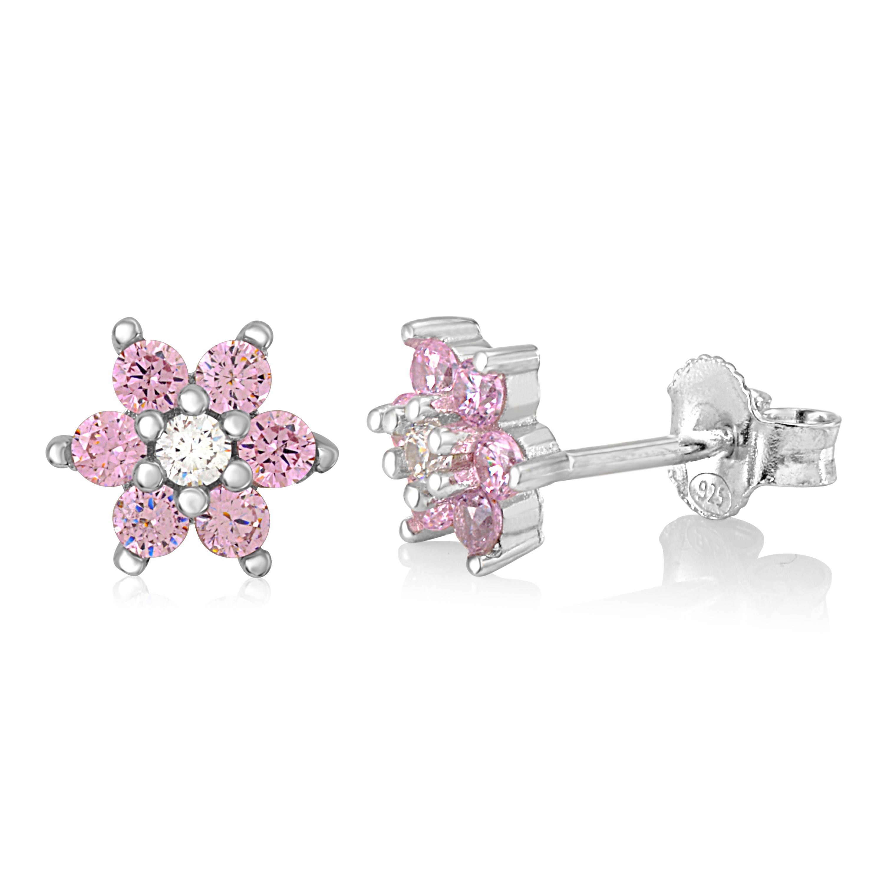 Birthstone Earrings in Sterling Silver with CZ Flower