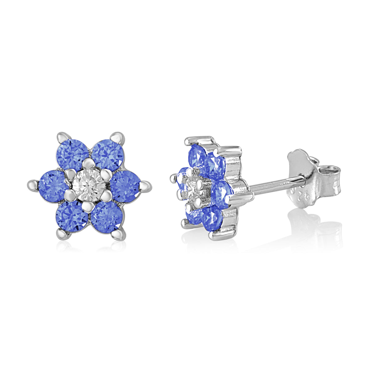 Birthstone Earrings in Sterling Silver with CZ Flower