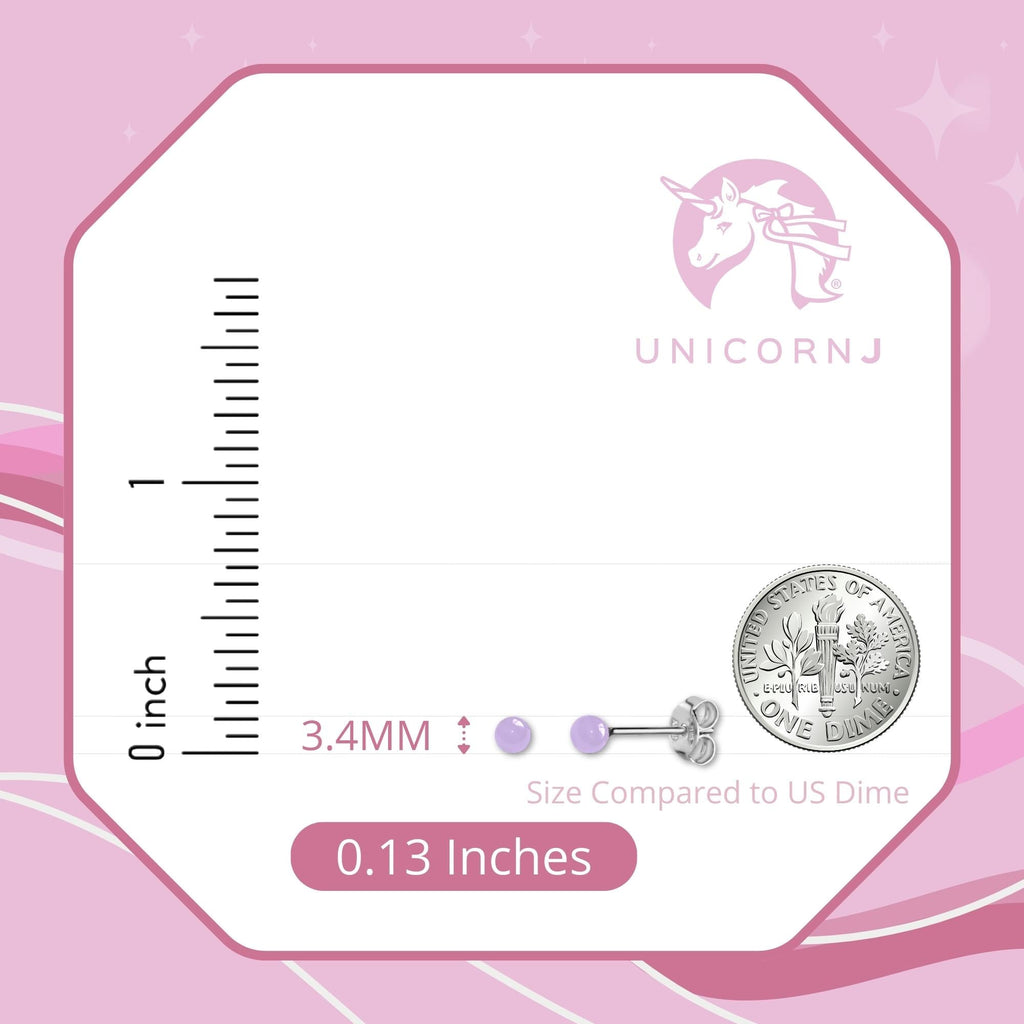UNICORNJ Sterling Silver 925 Ball Stud Earrings 3mm for Women Girls with Enamel Small Second Piercing