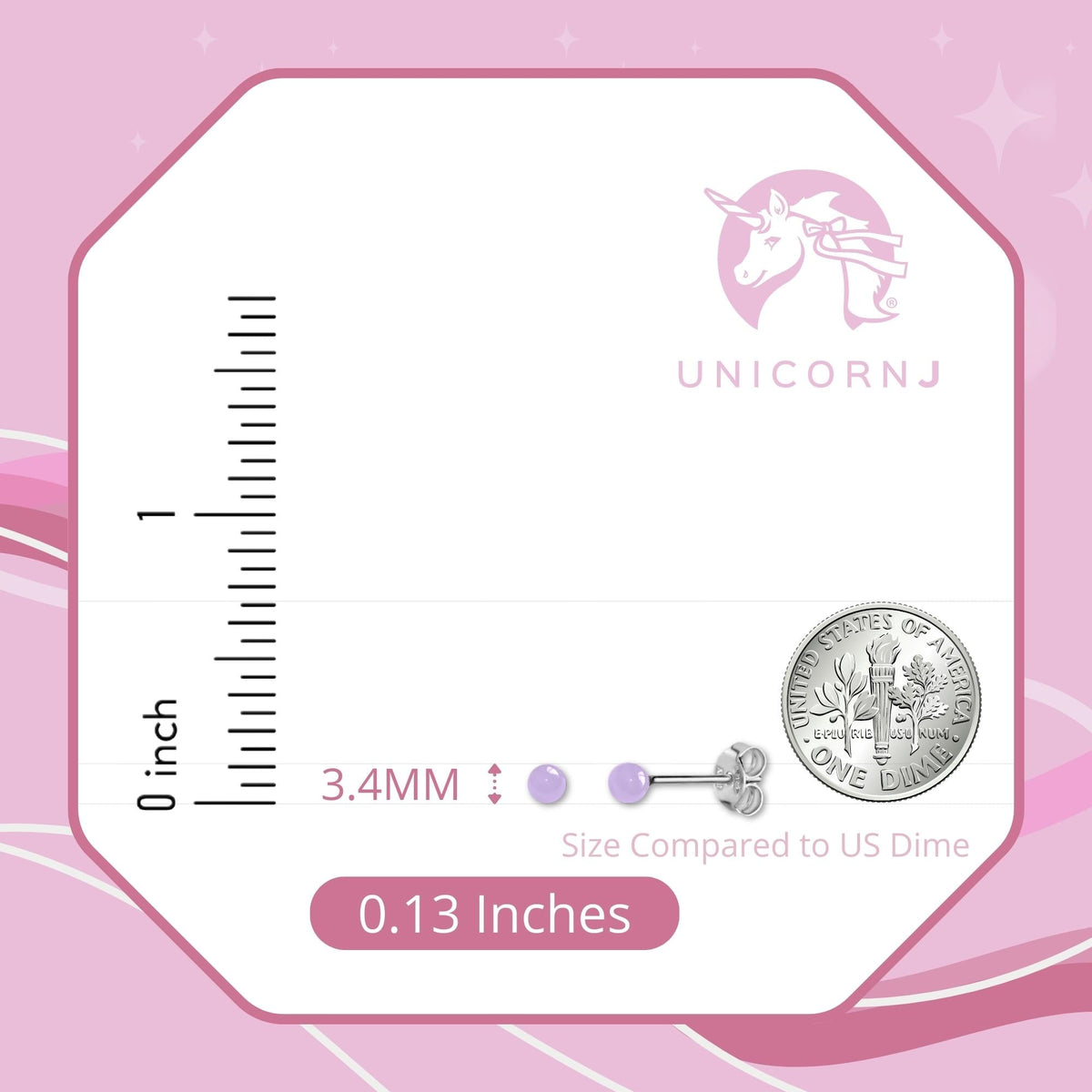 UNICORNJ Sterling Silver 925 Ball Stud Earrings 3mm for Women Girls with Enamel Small Second Piercing