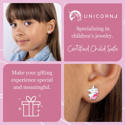 UNICORNJ Sterling Silver 925 Unicorn Earrings Stud for Girls with Enamel