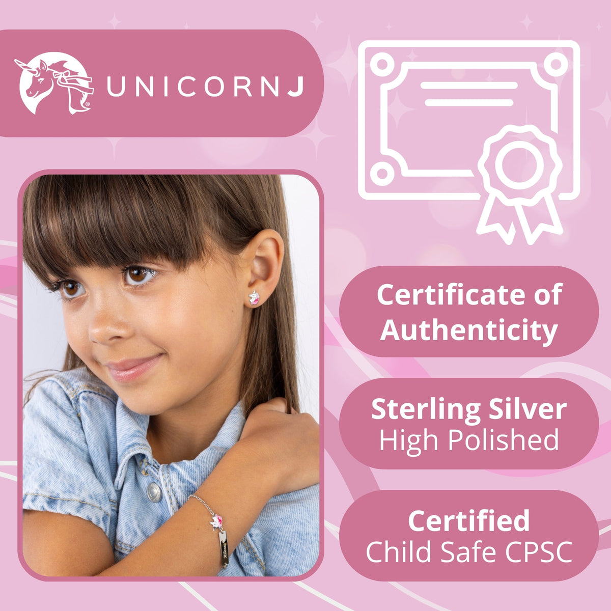 UNICORNJ Sterling Silver 925 Unicorn Earrings Stud for Girls with Enamel