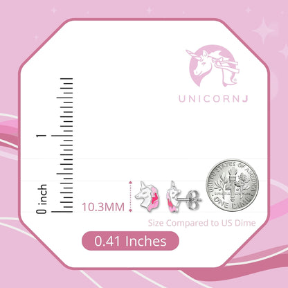 UNICORNJ Sterling Silver 925 Unicorn Earrings Stud for Girls with Enamel