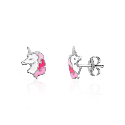 UNICORNJ Sterling Silver 925 Unicorn Earrings Stud for Girls with Enamel