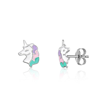 UNICORNJ Sterling Silver 925 Unicorn Earrings Stud for Girls with Enamel