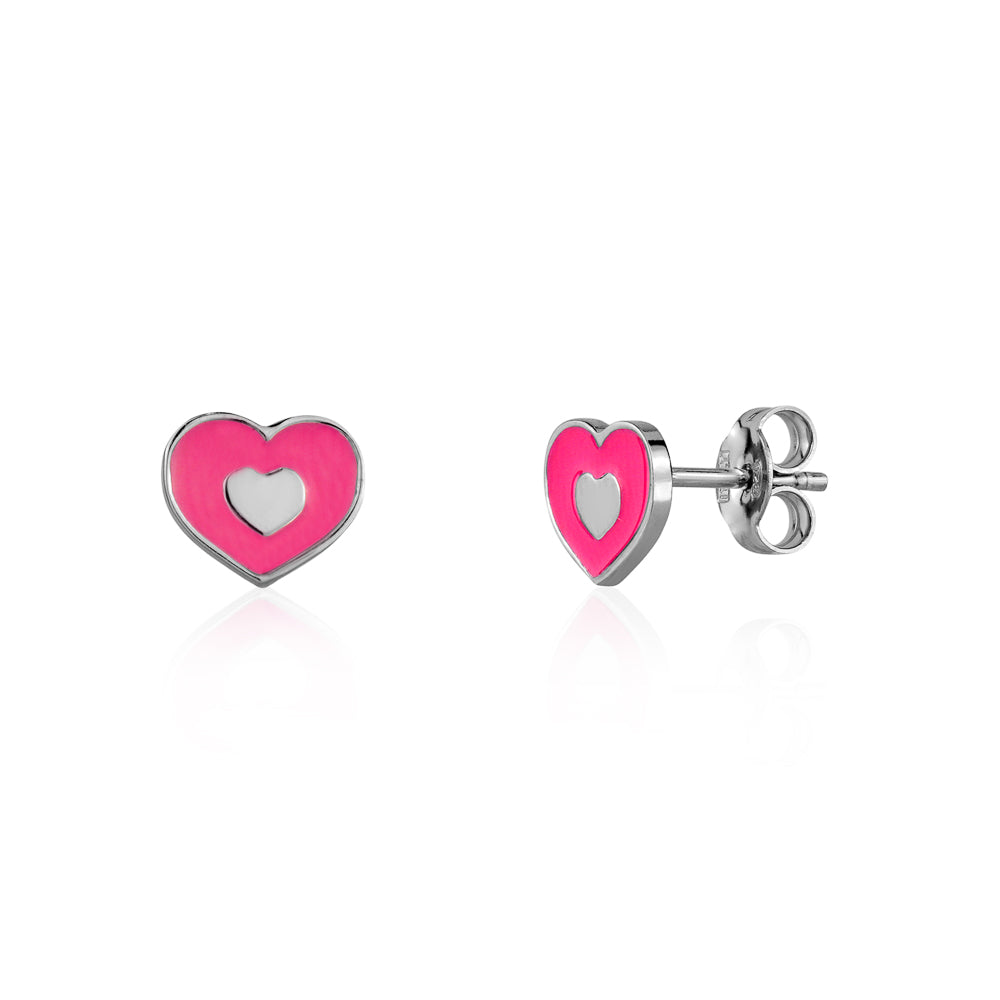UNICORNJ Sterling Silver 925 Heart Earrings Stud for Girls with Enamel Heart in Heart