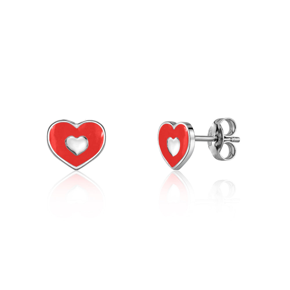 UNICORNJ Sterling Silver 925 Heart Earrings Stud for Girls with Enamel Heart in Heart