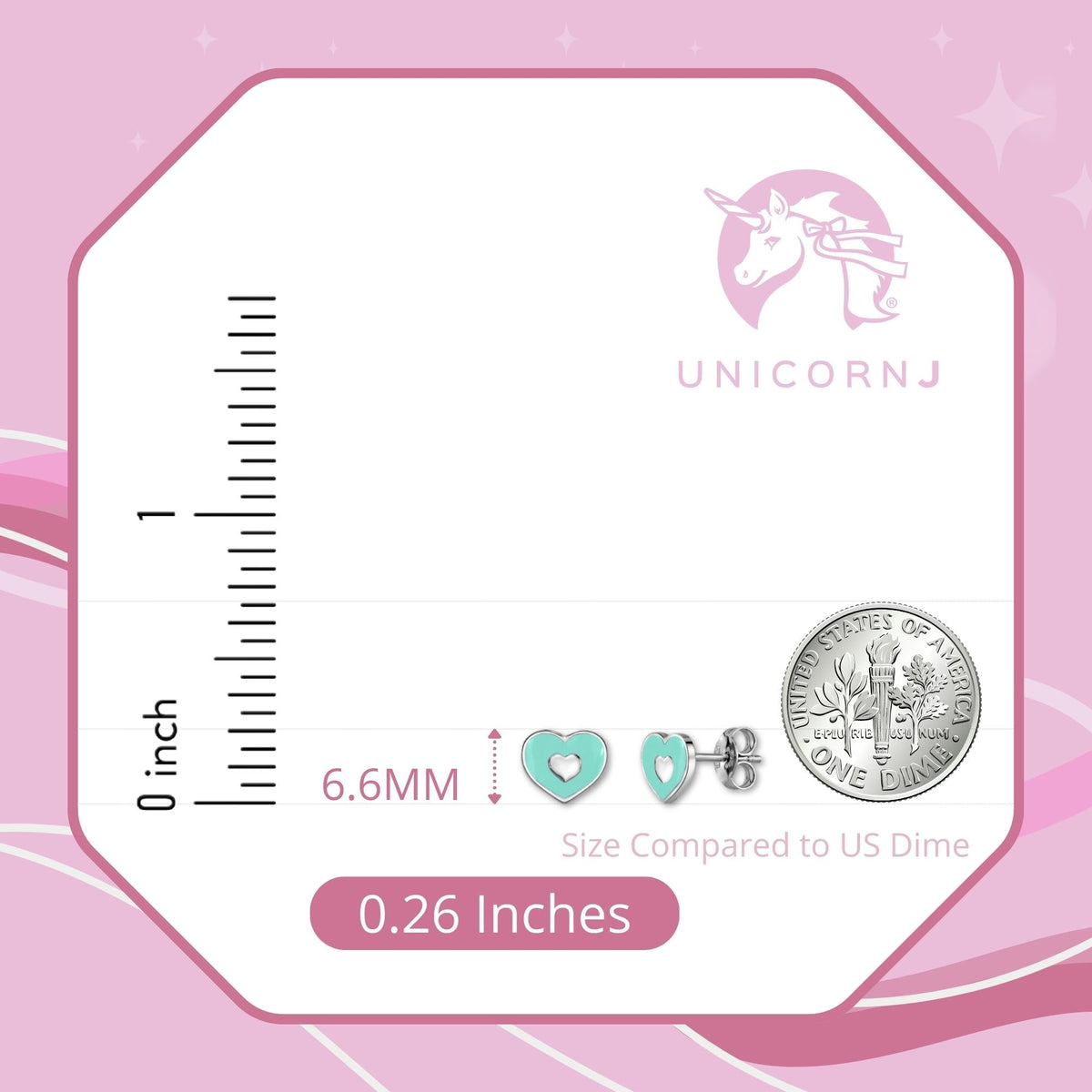 UNICORNJ Sterling Silver 925 Heart Earrings Stud for Girls with Enamel Heart in Heart