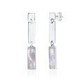 Sterling Silver Modern Double Rectangle Dangle Earrings with Mother of Pearl Inlay