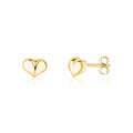 14K Yellow Gold Puff Heart Stud Earrings Polished Shiny Small Italy